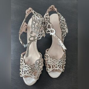 Leather Laser-Cut Metallic Heels